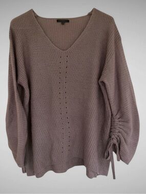 Staccato Ruched Sleeve Knit Sweater Taupe Women’s Small